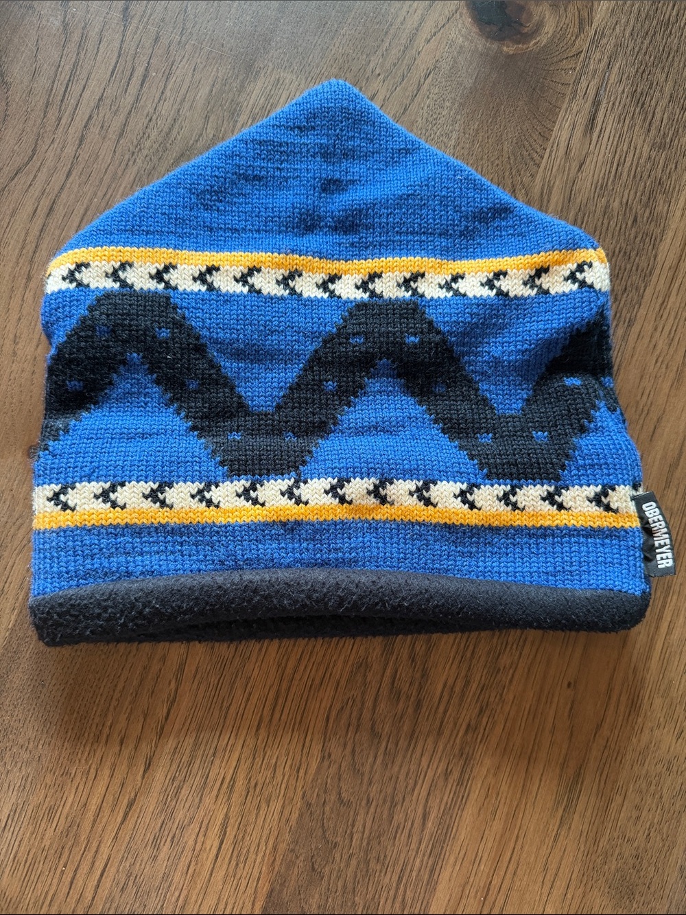 Vintage Obermeyer Wool Blue & Black Winter Beanie Hat